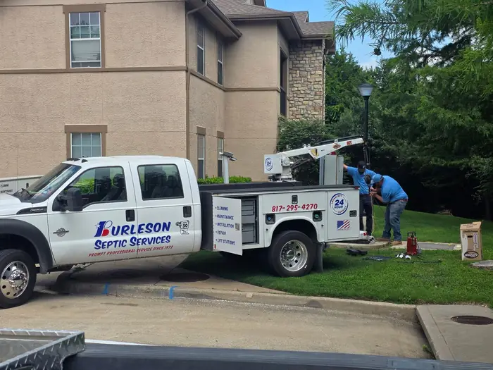 A Burleson Septic service truck headed out for a same-day appointment